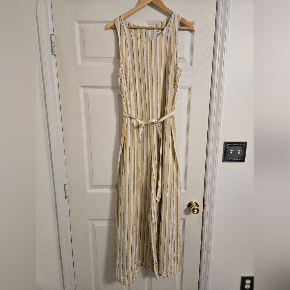 Rachel Zoe Jumpsuit Yellow and White Striped Linen Size 12 Wide Legs